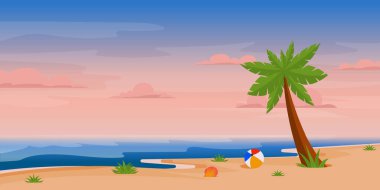 Palmiye ağaçları ve deniz manzaralı sahil manzarası