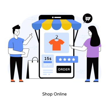 İnternetten alışveriş. düz dizayn. vektör illüstrasyonu