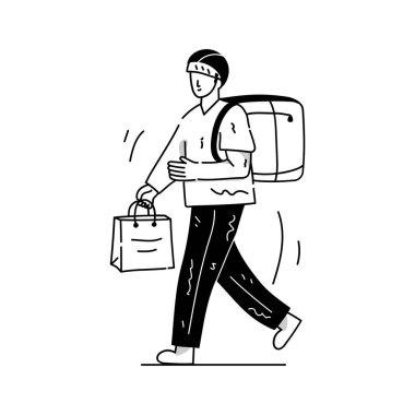 Çantalı adam, teslimat konsepti, vektör illüstrasyon tasarımı