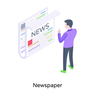 Gazete ile bir adamın düz tasarım illüstrasyonu
