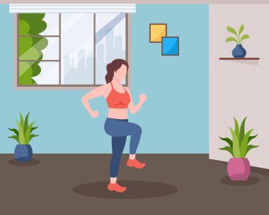 Oda vektör illüstrasyon tasarımında fitness minderi olan kadın