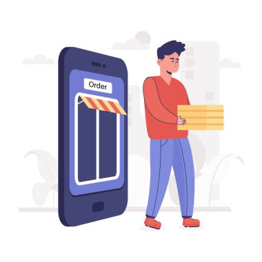 Akıllı telefon vektör illüstrasyonlu adam