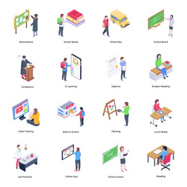 izometrik vektör simgeleri ayarlandı. düz tasarım biçimi.
