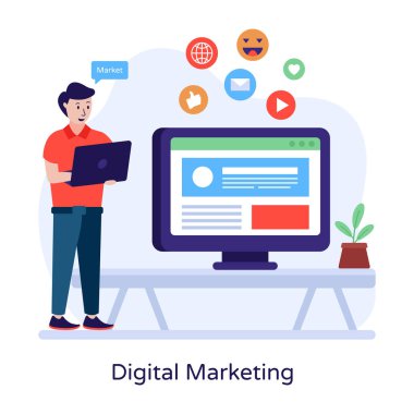 SEO modern simgeleri, pazarlama ve dijital depolama kavramının tasarım vektörü çizimi