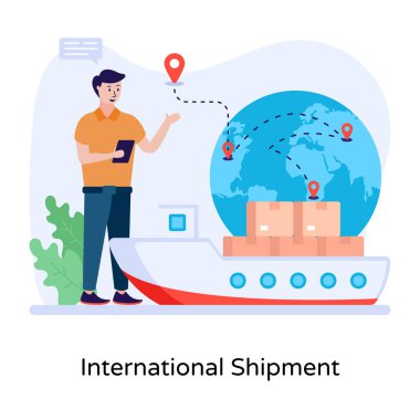 Bir kutu malı ve küresi olan bir adam. vektör illüstrasyonu