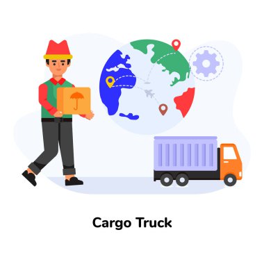 Kutusu ve küresi olan bir teslimat servisi. vektör illüstrasyonu.