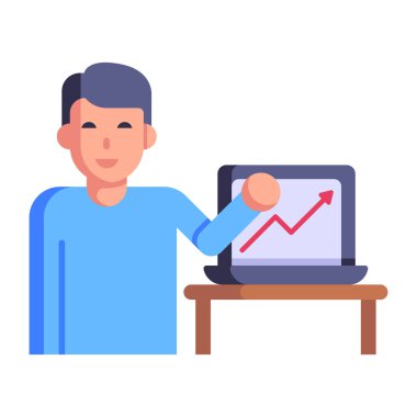 Dizüstü bilgisayarı ve grafik vektör çizelgesi olan adam