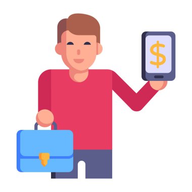 Akıllı telefon vektör illüstrasyon tasarımı olan adam