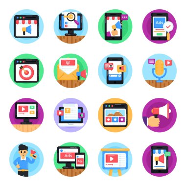 düz tasarım seo simgesi ve mobil uygulama, vektör illüstrasyonu