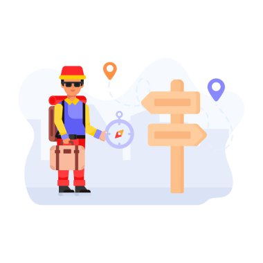 Harita işaretçisi ve GPS vektör çizelgesi olan bir adam