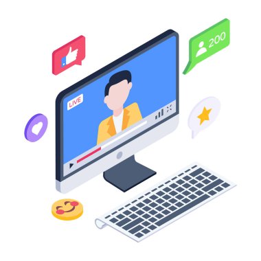 İnternet alışveriş konsepti. Monitörün izometrik çizimi.