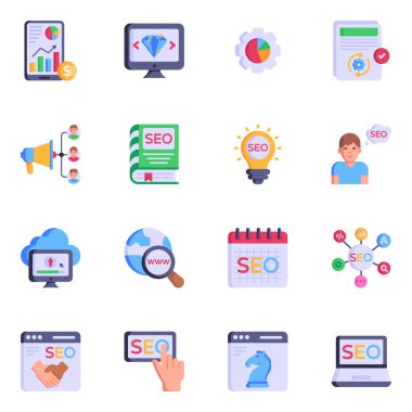 Simge ve simgelerin düz tasarım konsepti, vektör illüstrasyonu