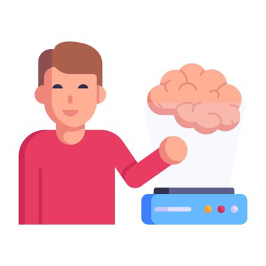 Beyin vektör çizimi olan adam beyin fırtınası yapıyor.