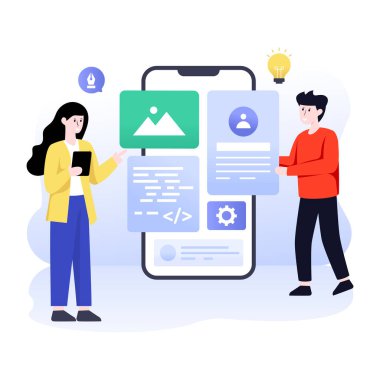 Tablet kullanan iş adamının vektör illüstrasyonu