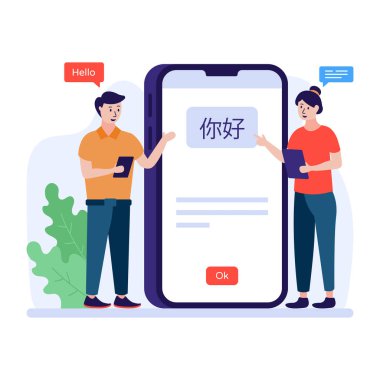 Akıllı telefonu ve cep telefonu vektör çizimi olan genç bir adam.