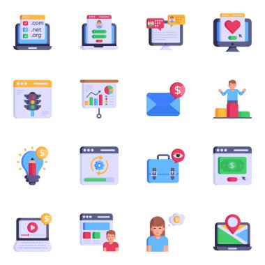 Düz simgeler kümesi, vektör illüstrasyonu