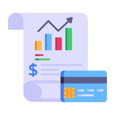 finansal büyüme grafiği ve kredi kartı, vektör düz renk simgesi