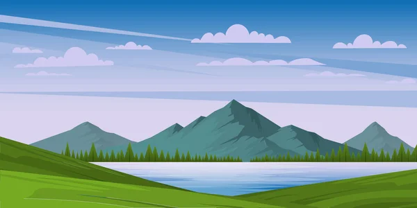 Vektorillustration Einer Landschaft Mit Einem See — Stockvektor