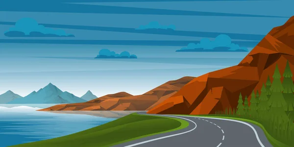 Ilustración Vectorial Paisaje Con Una Carretera — Archivo Imágenes Vectoriales