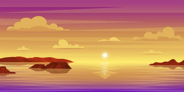 Beau Paysage Marin Avec Lac Avec Des Reflets Soleil — Image vectorielle