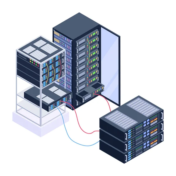 Sala Server Con Progettazione Grafica Vettoriale Server Database — Vettoriale Stock