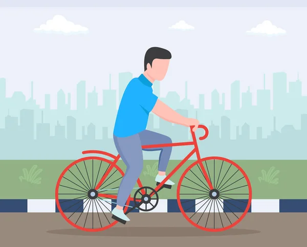 Uomo Bicicletta Con Sua Bici — Vettoriale Stock