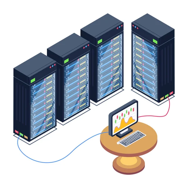 Rechenzentrum Serverraum Mit Servern Und Datenbankvektorgrafik — Stockvektor