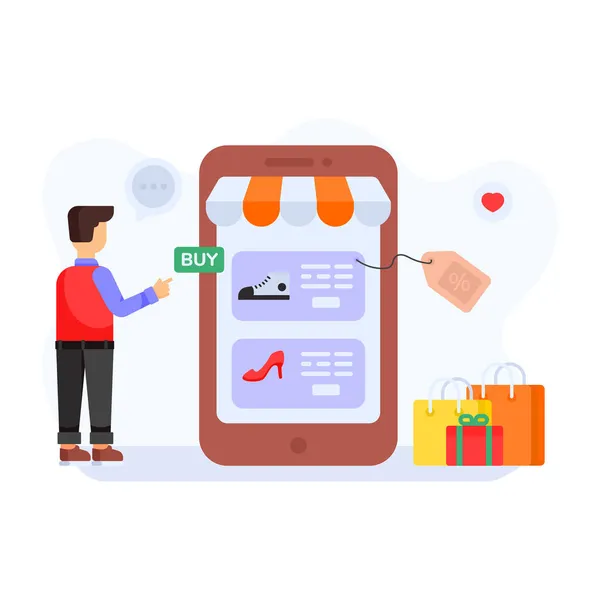 Online Shopping Mann Mit Smartphone Und Kreditkarte Vektorillustration — Stockvektor