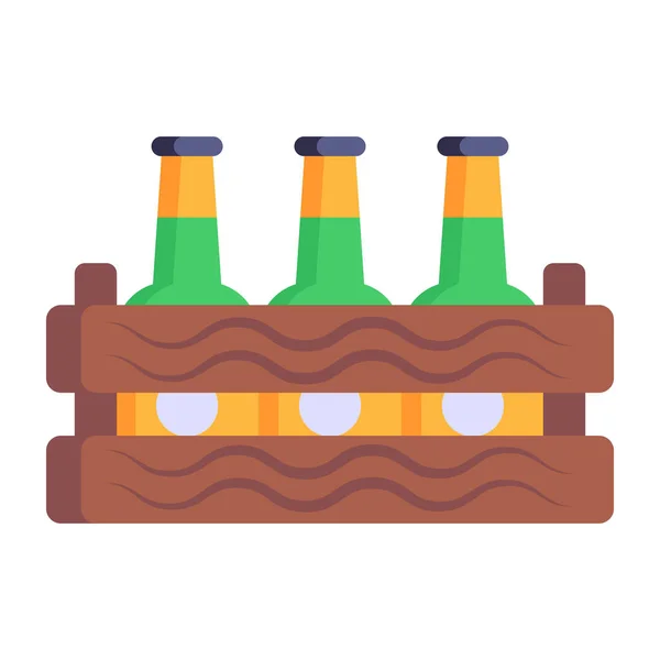 Garrafas Cerveja Caixa Madeira Design Ilustração Vetorial —  Vetores de Stock