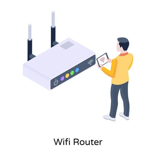 Design Piatto Uomo Con Router Wifi — Vettoriale Stock