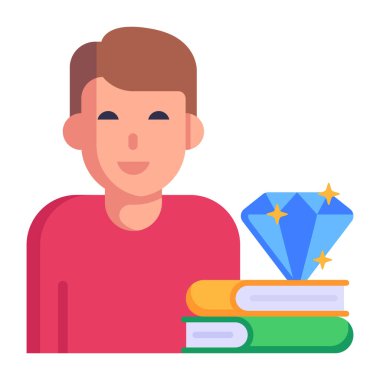 Kitapları ve mücevher vektör çizimi tasarımı olan öğrenci