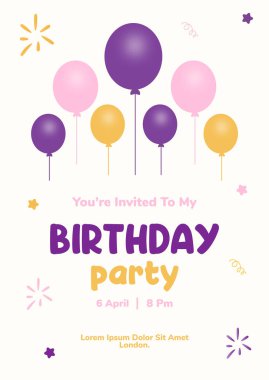 Balonlu ve konfetili doğum günü davetiyen kutlu olsun. vektör illüstrasyonu