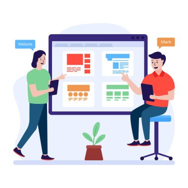 Laptop ve akıllı telefon vektör illüstrasyon tasarımı ile çalışan genç çift