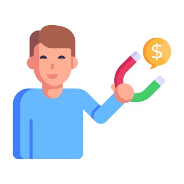 Para simgesi vektör illüstrasyon tasarımına sahip iş adamı