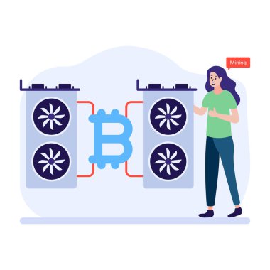 Bitcoin 'i olan bir kadının vektör çizimi, vektör illüstrasyonu