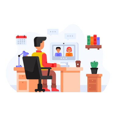 Online eğitim konsepti. dizüstü bilgisayarda çalışan insanların düz çizimi.