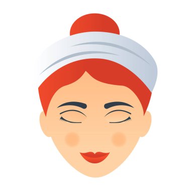 Havluyla spa kadını yüzü, vektör illüstrasyonu