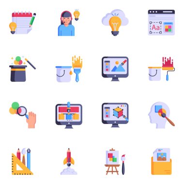 Eğitim ve kalkınma simgeleri belirlendi. düz dizayn. vektör illüstrasyonu