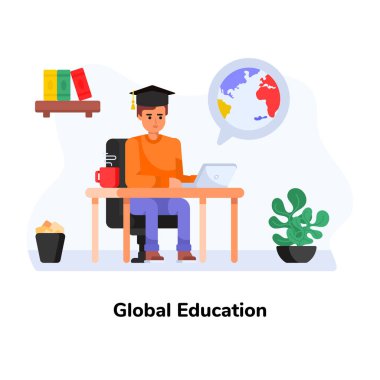 Kitap ve küresel vektör çizimi tasarımı olan öğrenci