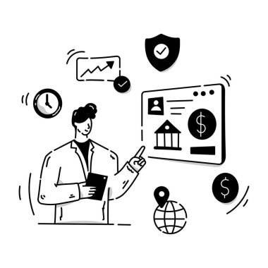 Para ve finansal sembollere sahip iş adamı ve kadın vektör illüstrasyon grafik tasarımı