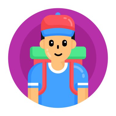 Sırt çantası ve kask vektör çizim tasarımı olan çocuk