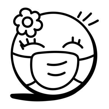 Maskeli şirin bir karikatür bebeğin vektör çizimi