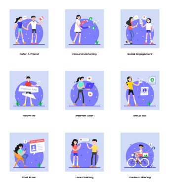 İş adamları ve sosyal medya ikonları. düz dizayn. vektör illüstrasyonu