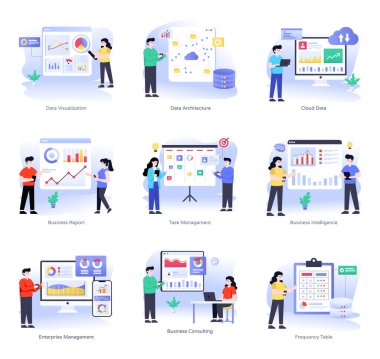 İş adamı simgeleri ayarlandı. vektör illüstrasyonu