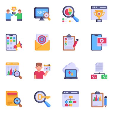 İnternet sitesi, cep telefonu ve posta için iş simgeleri ayarlandı. vektör illüstrasyonu