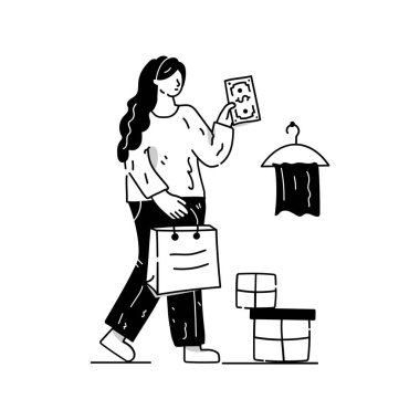 Alışveriş çantası vektör illüstrasyon tasarımlı kadın