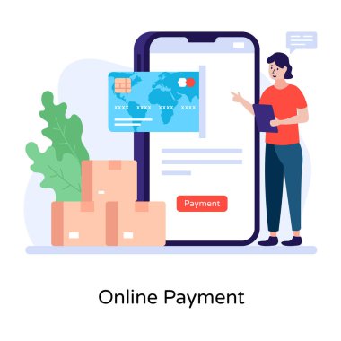 Online ödeme. Kutu vektör çizimi olan kadın