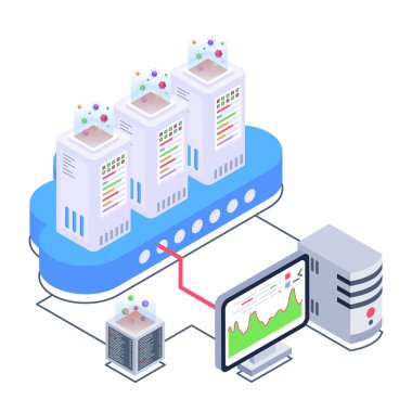 Modern iş ve teknoloji simgelerinin izometrik çizimi