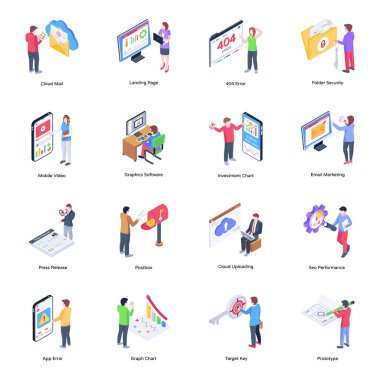 elleri olan düz simgeler kümesi, vektör illüstrasyonu