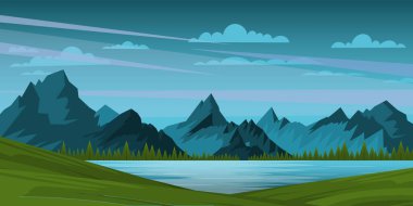 Dağları ve gökyüzünü gösteren güzel bir manzaranın vektör çizimi